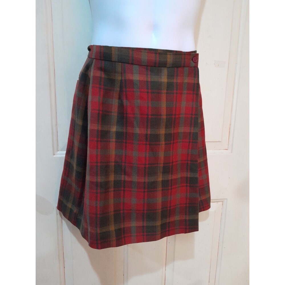 Vintage Kerry Hope Red Plaid Tartan Pure Wool  Kilt Made in Britain Sz 10